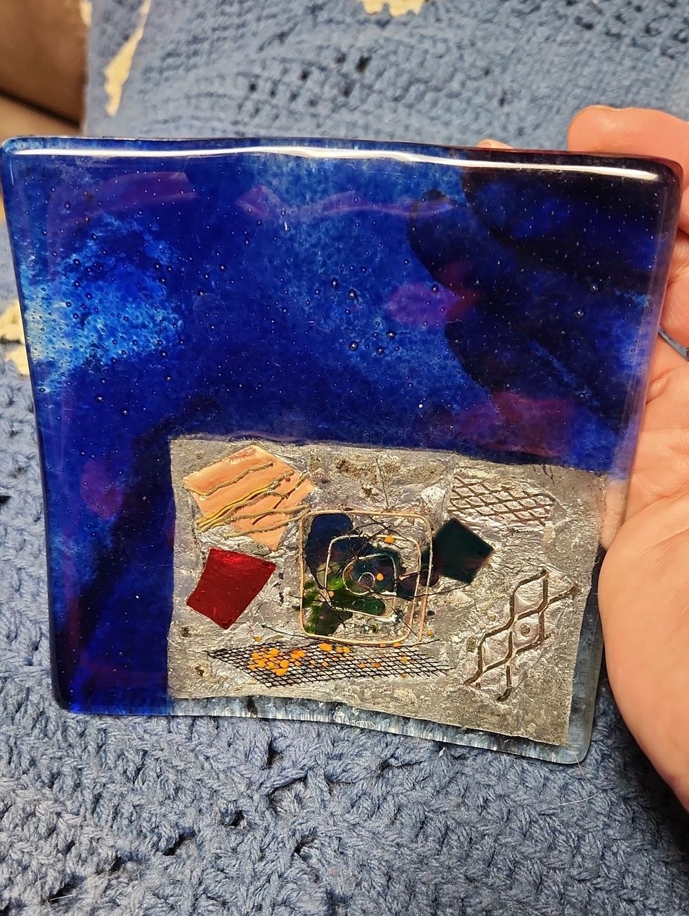Handmade Greek Blue Art   with Mixed Accent Colors